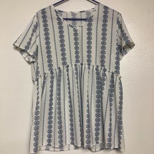 White and blue print top